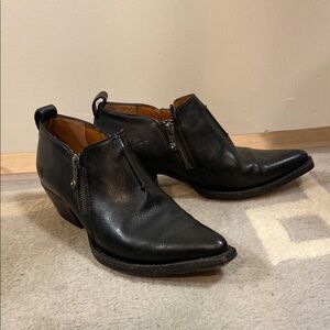 Frye Black Leather Western Moto Ankle Boots